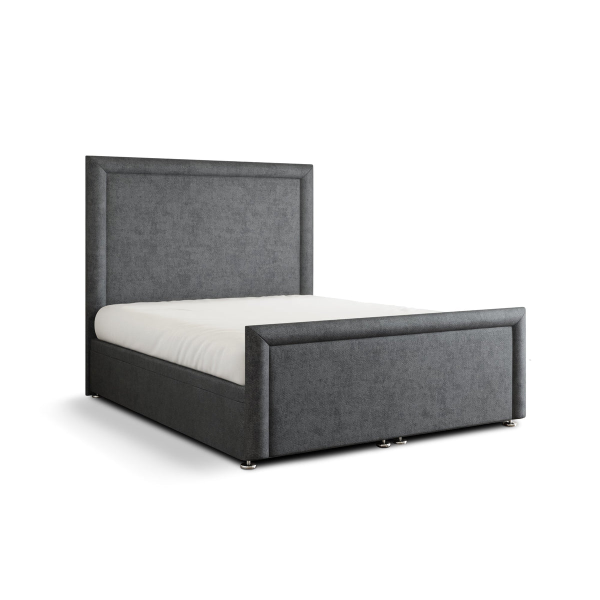 Ivy Bumper Border Ottoman Storage Divan Bed Set With Footboard - Grey Naples
