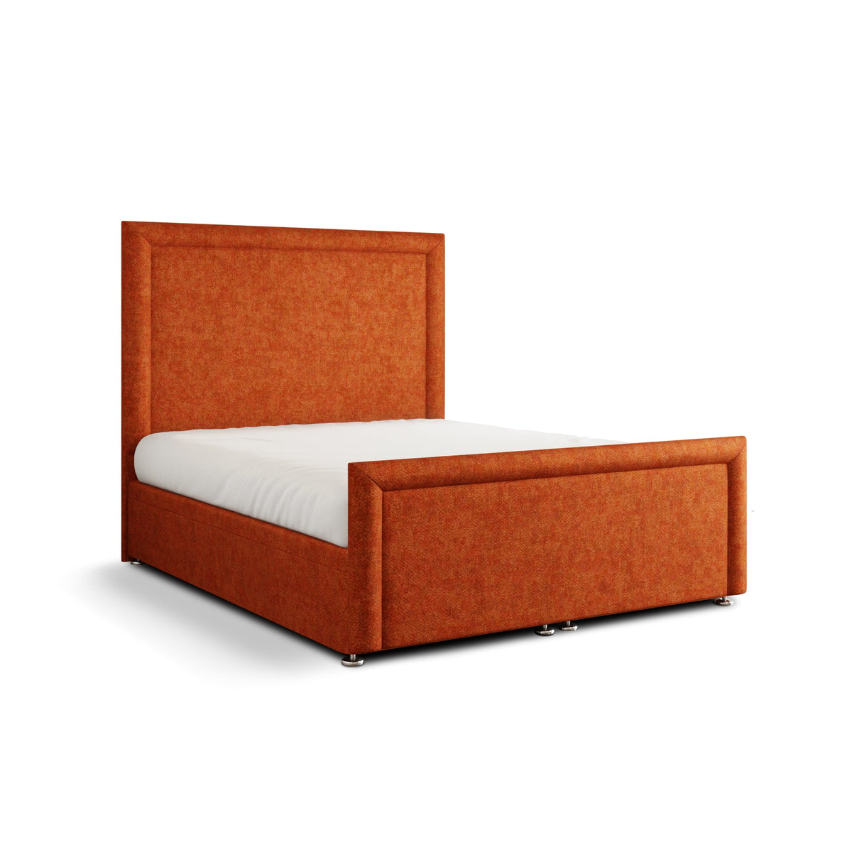 Ivy Bumper Border Ottoman Storage Divan Bed Set With Footboard - Orange Naples
