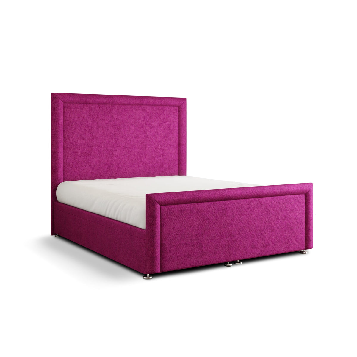 Ivy Bumper Border Ottoman Storage Divan Bed Set With Footboard - Pink Naples