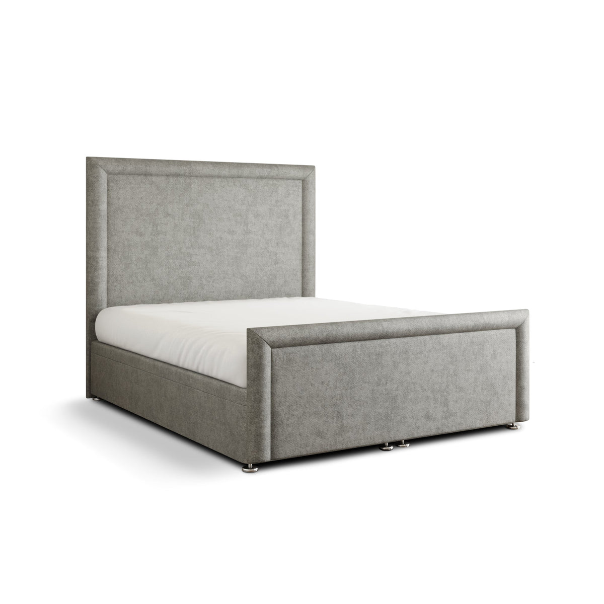 Ivy Bumper Border Ottoman Storage Divan Bed Set With Footboard - Silver Naples