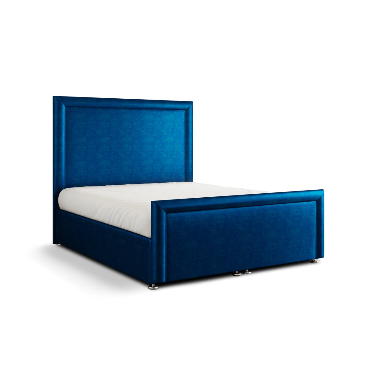 Ivy Bumper Border Ottoman Storage Divan Bed Set With Footboard - Blue Coniston