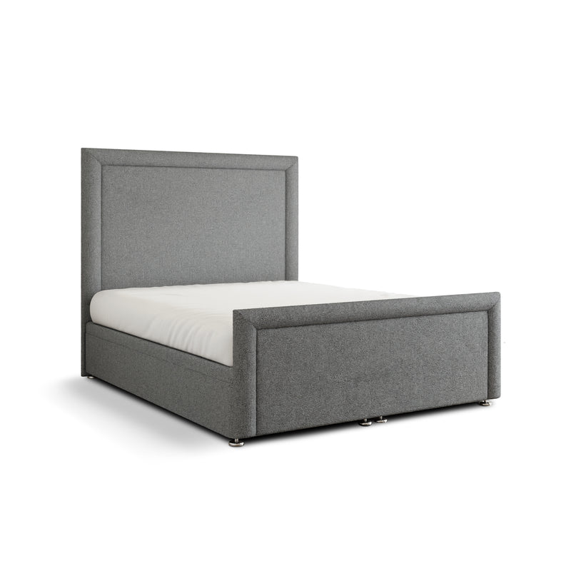 Ivy Bumper Border Ottoman Storage Divan Bed Set With Footboard - Grey Teddy