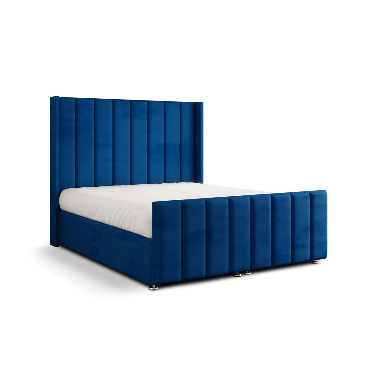 Amelia Lines Wingback Ottoman Storage Divan Bed Set With Footboard - Blue Plush