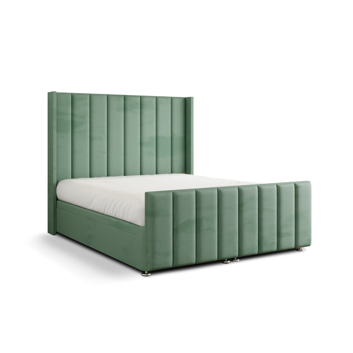 Amelia Lines Wingback Ottoman Storage Divan Bed Set With Footboard - Duck Egg Plush