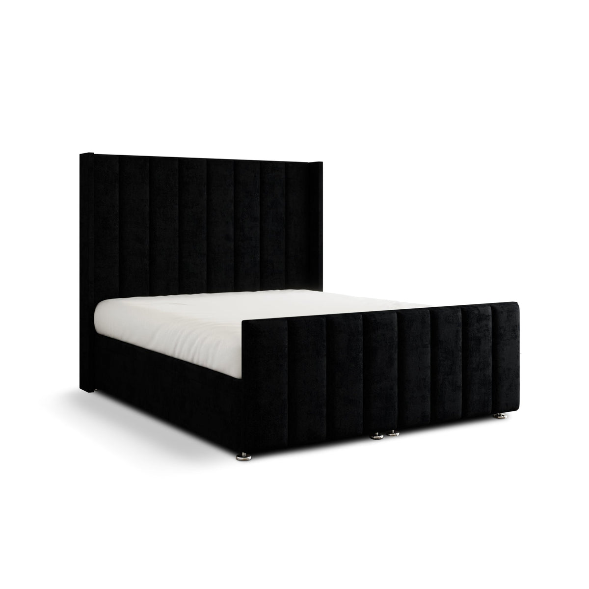 Amelia Lines Wingback Ottoman Storage Divan Bed Set With Footboard - Black Naples