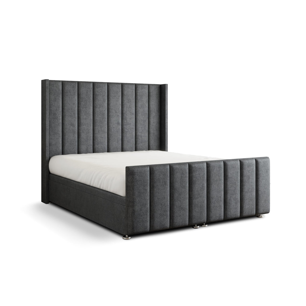 Amelia Lines Wingback Ottoman Storage Divan Bed Set With Footboard - Grey Naples