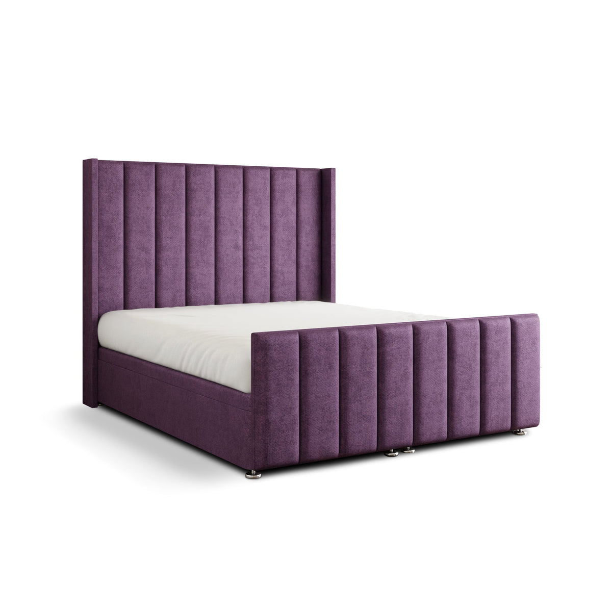 Amelia Lines Wingback Ottoman Storage Divan Bed Set With Footboard - Lilac Naples