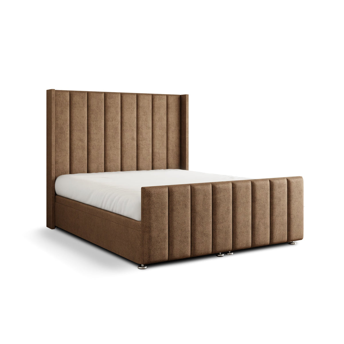 Amelia Lines Wingback Ottoman Storage Divan Bed Set With Footboard - Mink Beige Naples