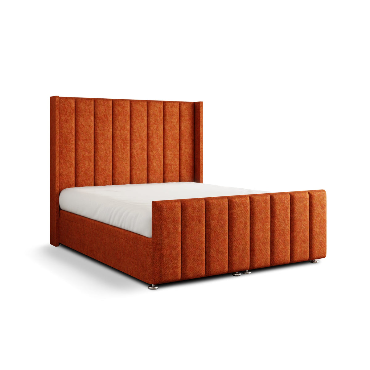 Amelia Lines Wingback Ottoman Storage Divan Bed Set With Footboard - Orange Naples