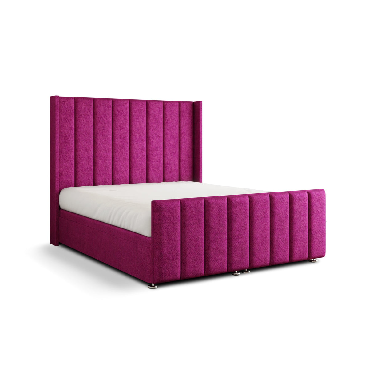 Amelia Lines Wingback Ottoman Storage Divan Bed Set With Footboard - Pink Naples