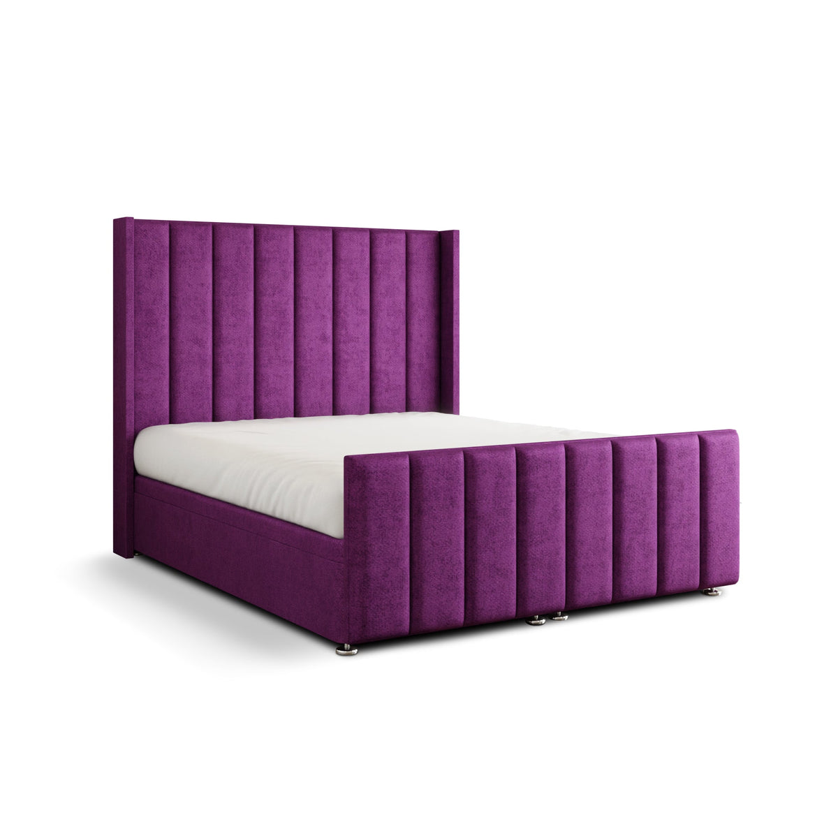 Amelia Lines Wingback Ottoman Storage Divan Bed Set With Footboard - Purple Naples