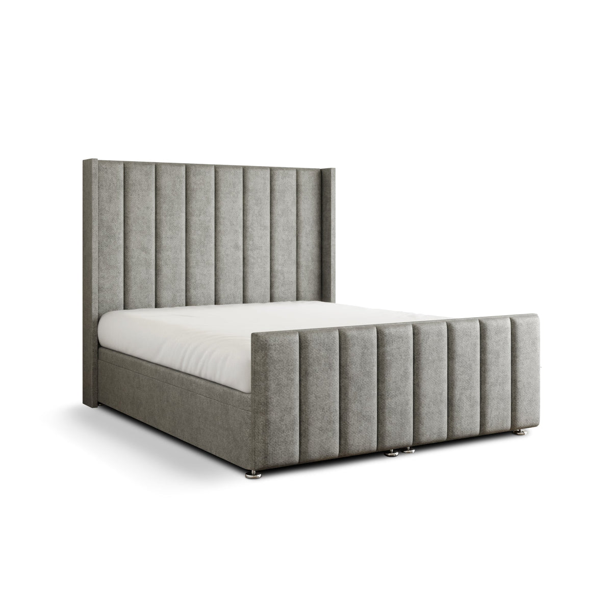 Amelia Lines Wingback Ottoman Storage Divan Bed Set With Footboard - Silver Naples