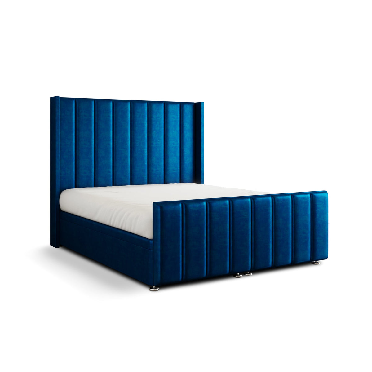 Amelia Lines Wingback Ottoman Storage Divan Bed Set With Footboard - Blue Coniston