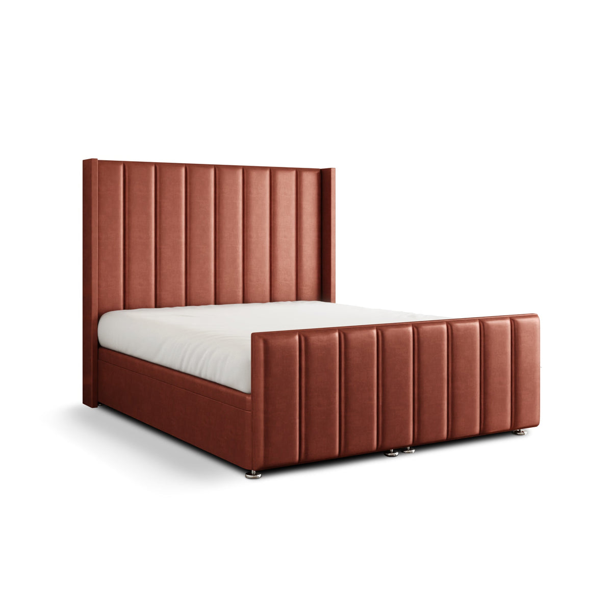 Amelia Lines Wingback Ottoman Storage Divan Bed Set With Footboard - Claret Coniston