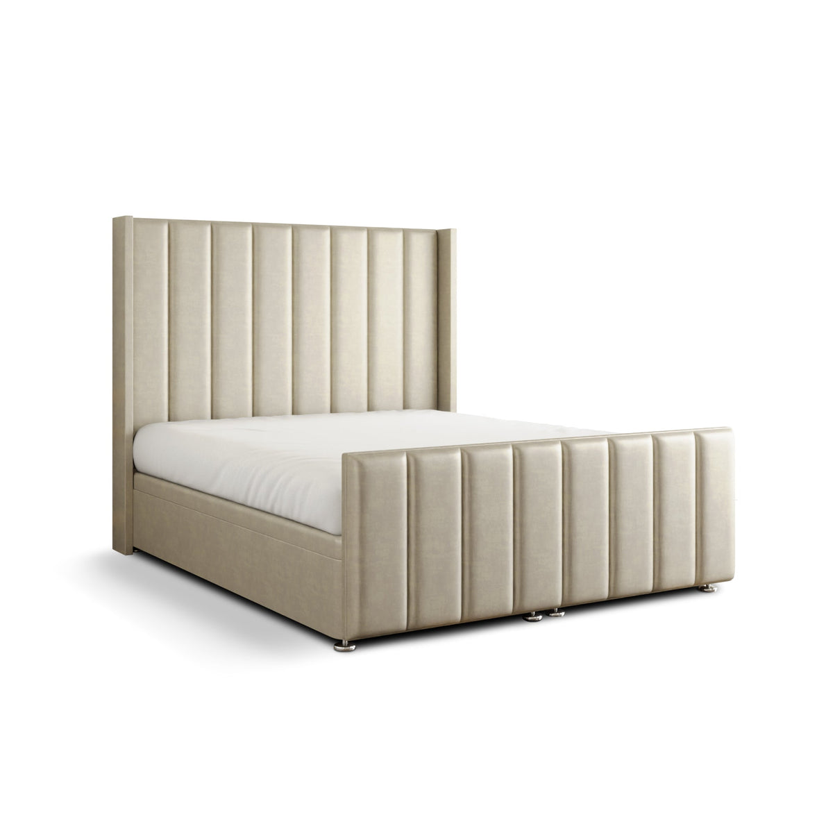 Amelia Lines Wingback Ottoman Storage Divan Bed Set With Footboard - Cream Coniston
