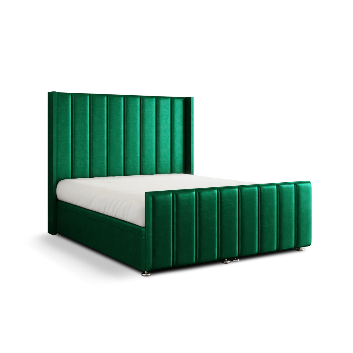 Amelia Lines Wingback Ottoman Storage Divan Bed Set With Footboard - Emerald Coniston