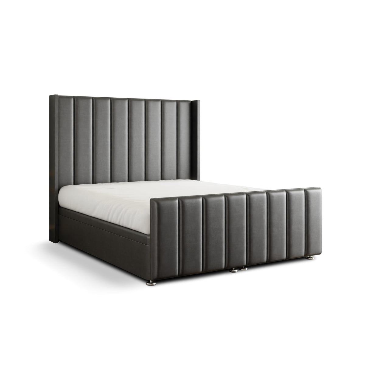 Amelia Lines Wingback Ottoman Storage Divan Bed Set With Footboard - Grey Coniston