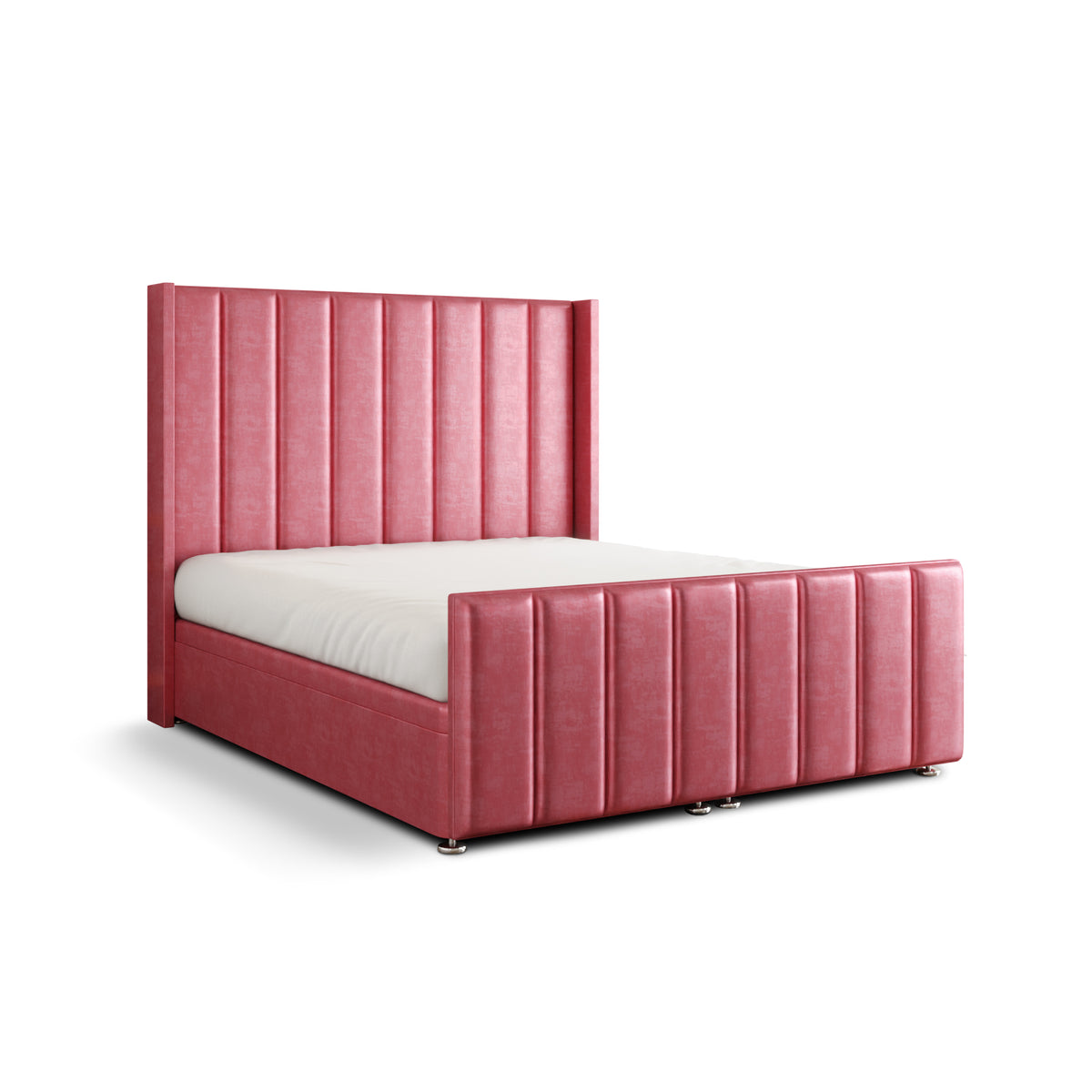 Amelia Lines Wingback Ottoman Storage Divan Bed Set With Footboard - Pink Coniston