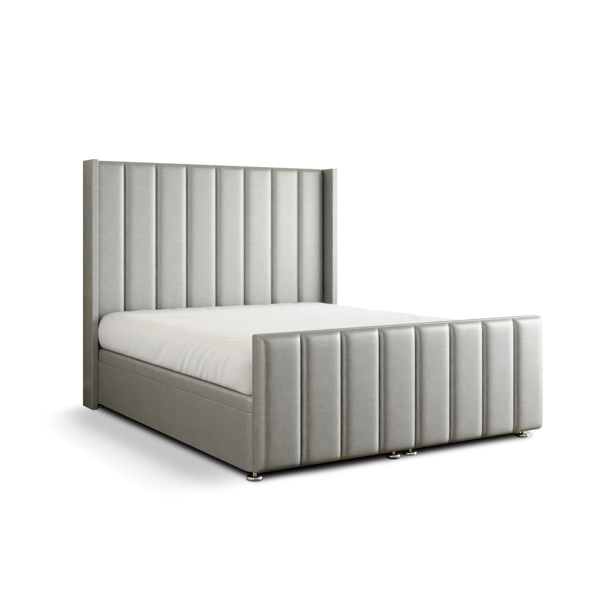Amelia Lines Wingback Ottoman Storage Divan Bed Set With Footboard - Silver Coniston
