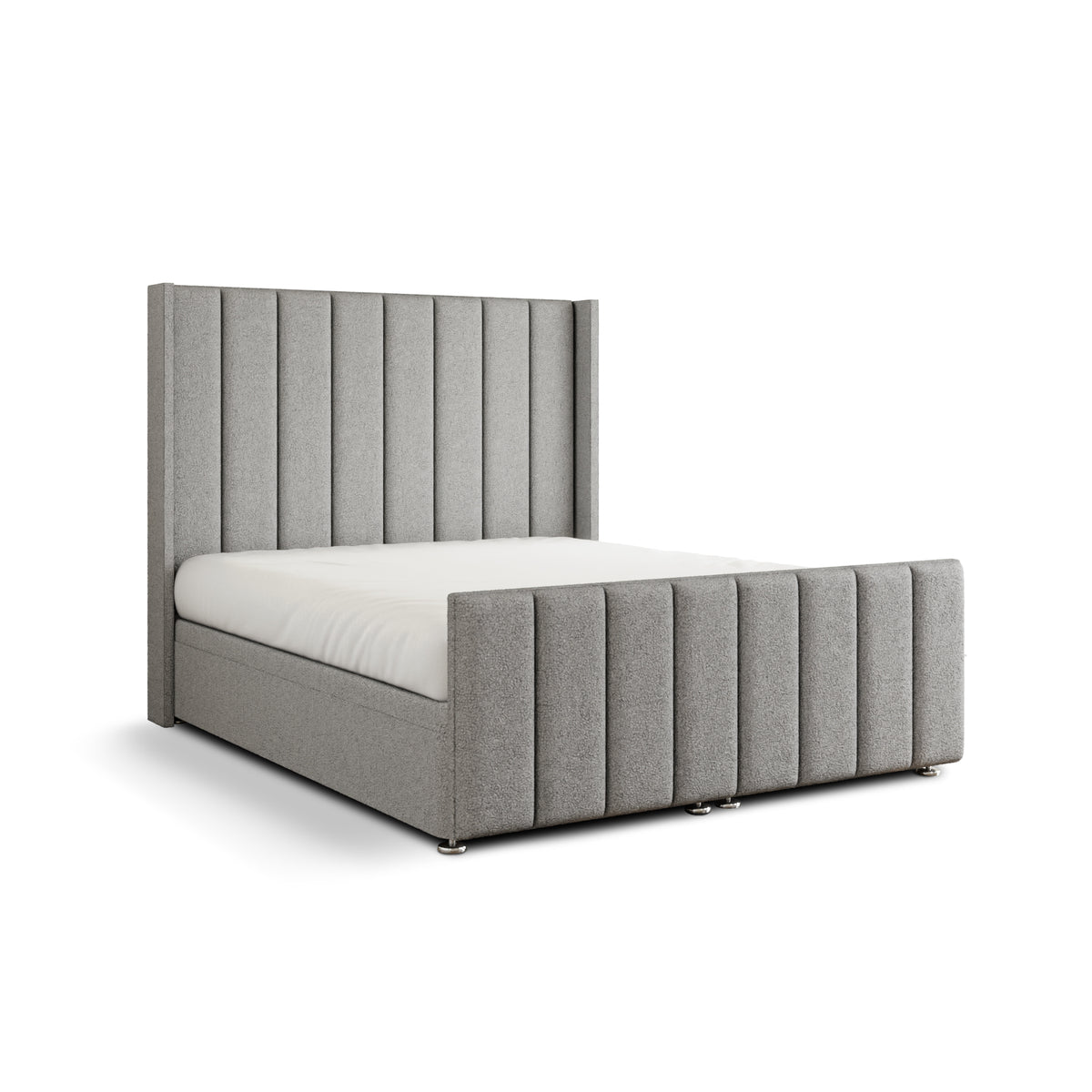 Amelia Lines Wingback Ottoman Storage Divan Bed Set With Footboard - Silver Teddy