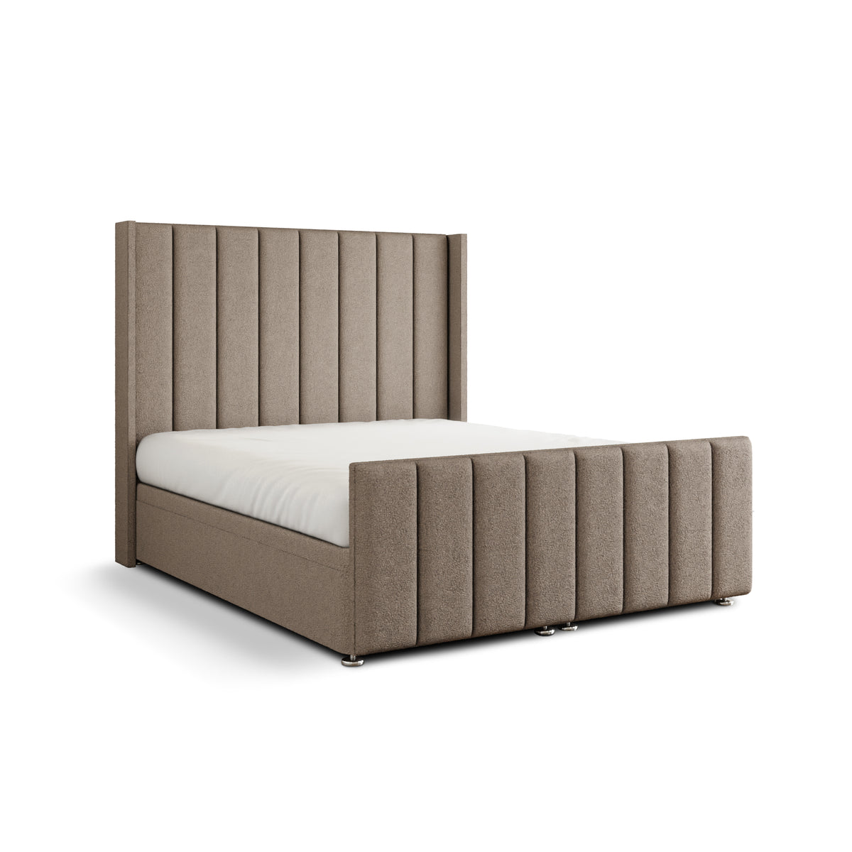 Amelia Lines Wingback Ottoman Storage Divan Bed Set With Footboard - Mink Teddy