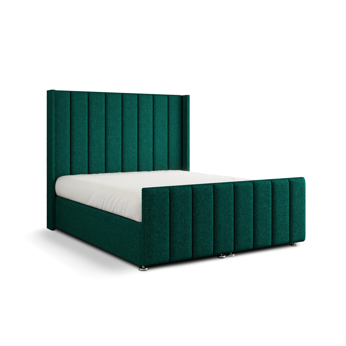 Amelia Lines Wingback Ottoman Storage Divan Bed Set With Footboard - Emerald Teddy