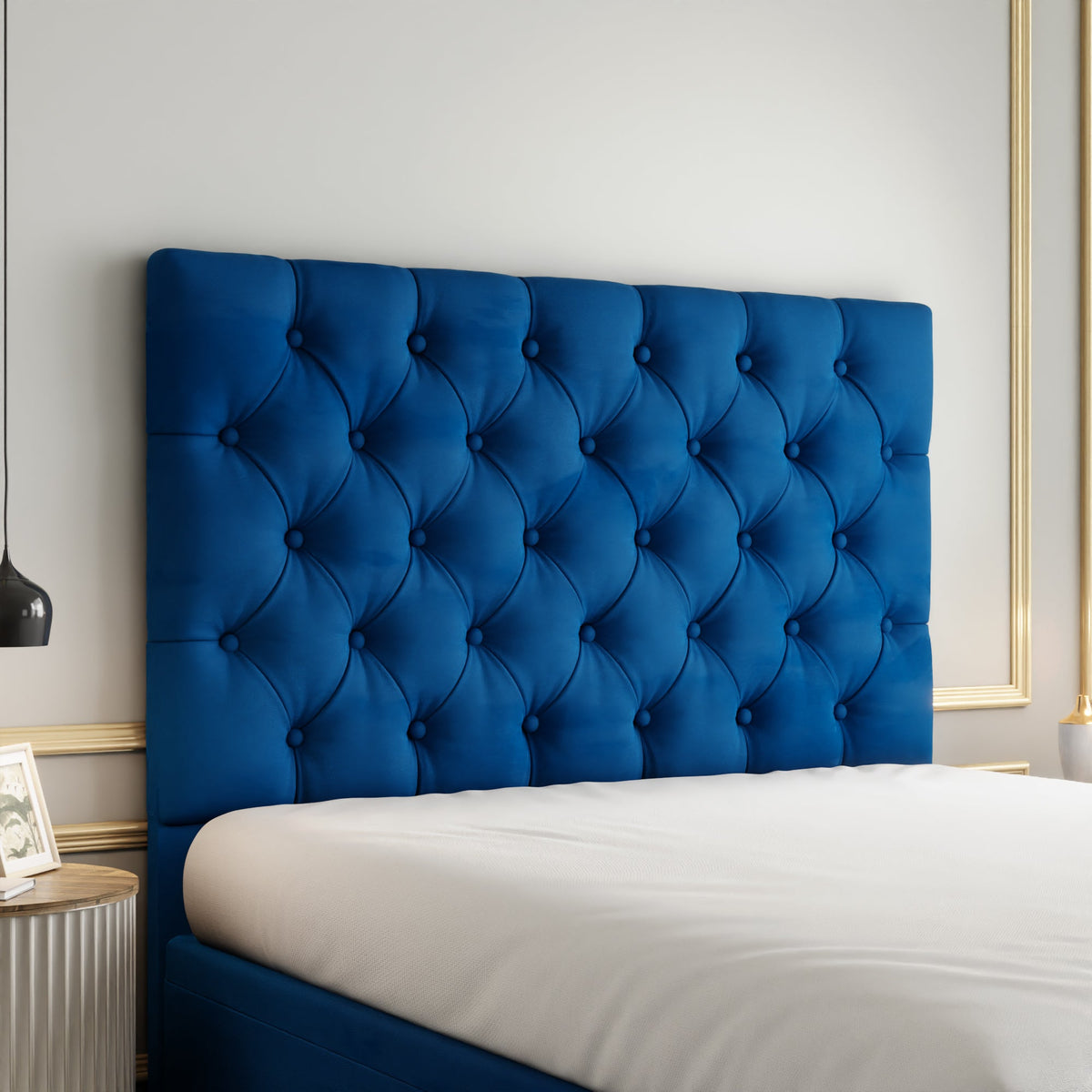 Lara Chesterfield Ottoman Storage Divan Bed Set With Footboard - Blue Plush