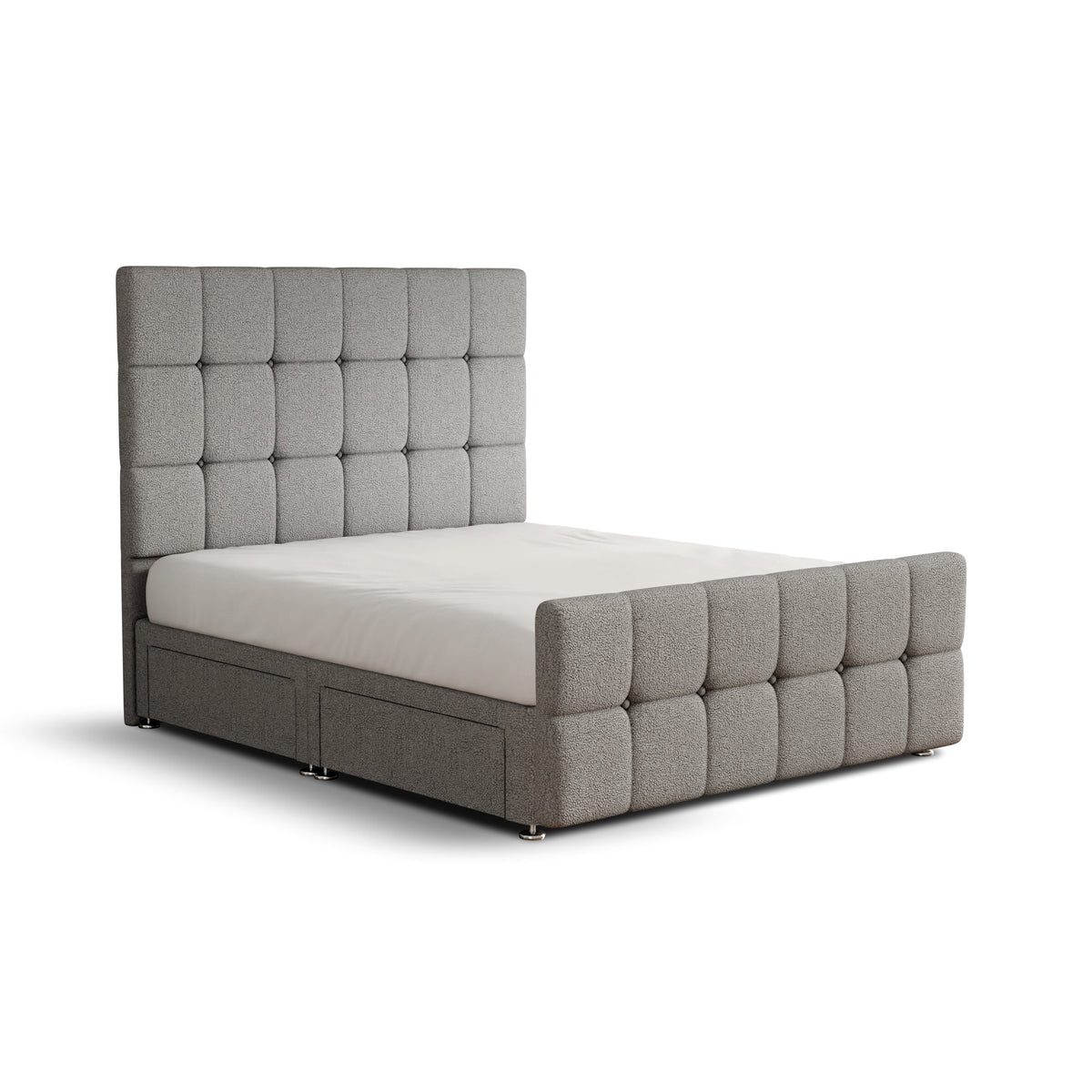 Ayra Cube Divan Bed Set With Footboard - Silver Teddy