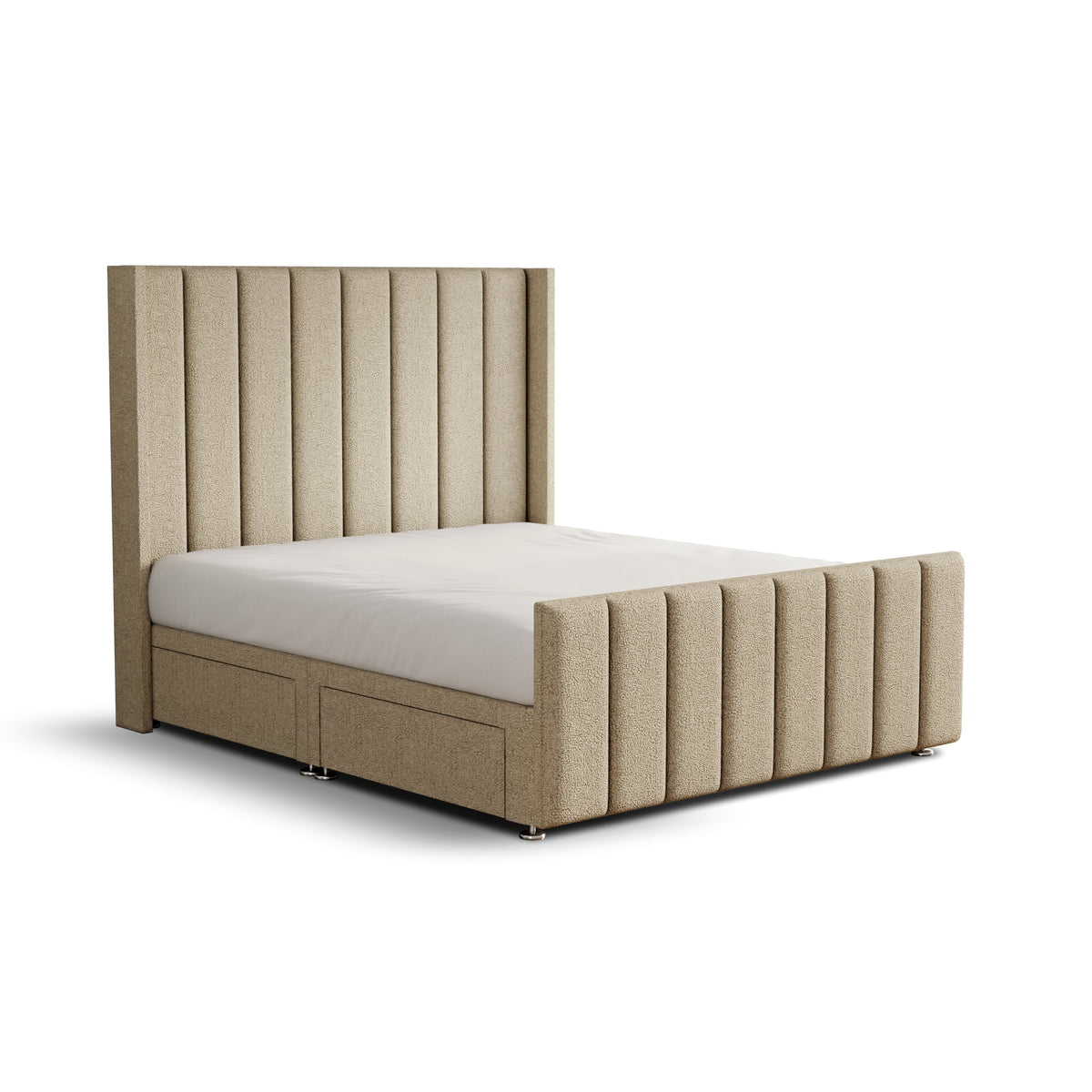 Amelia Lines Wingback Divan Bed Set With Footboard - Cream Teddy