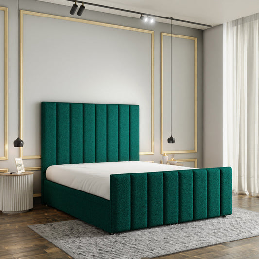 Amelia Lines Ottoman Storage Divan Bed Set With Footboard - Emerald Teddy