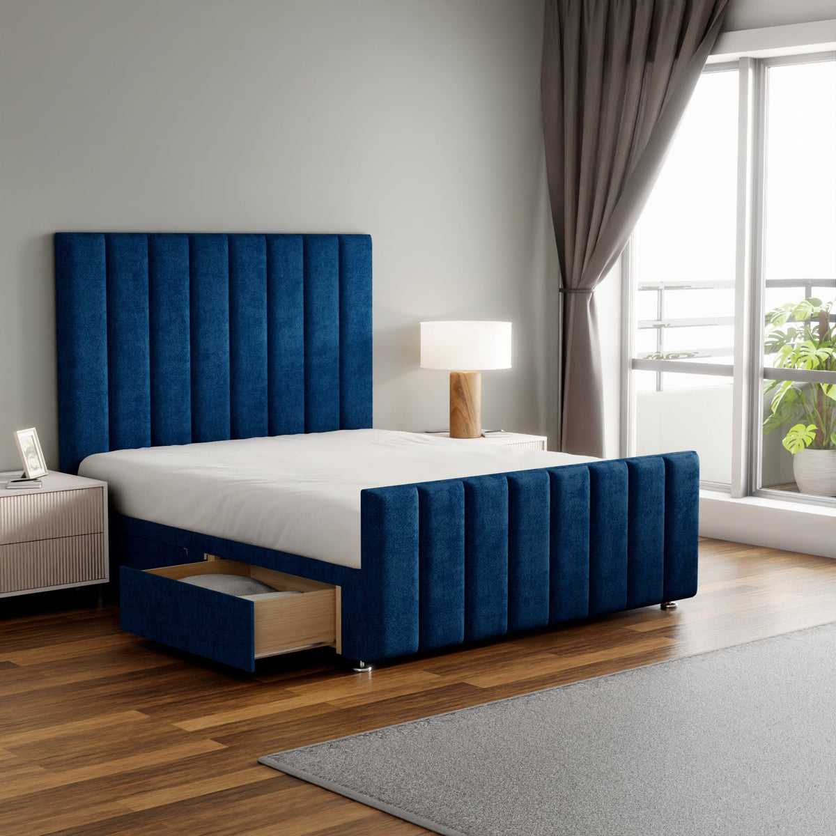 Amelia Lines Divan Bed Set With Footboard - Blue Naples