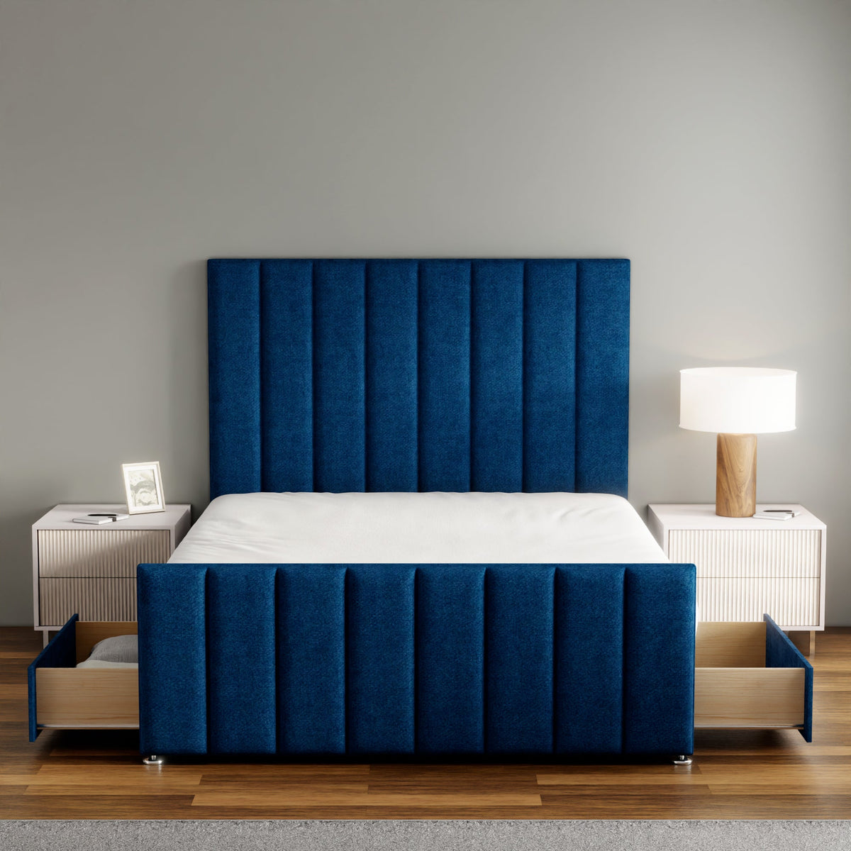 Amelia Lines Divan Bed Set With Footboard - Blue Naples