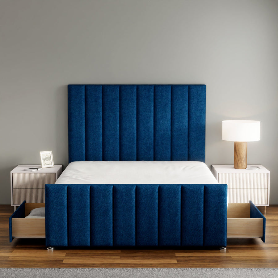 Amelia Lines Divan Bed Set With Footboard - Blue Naples