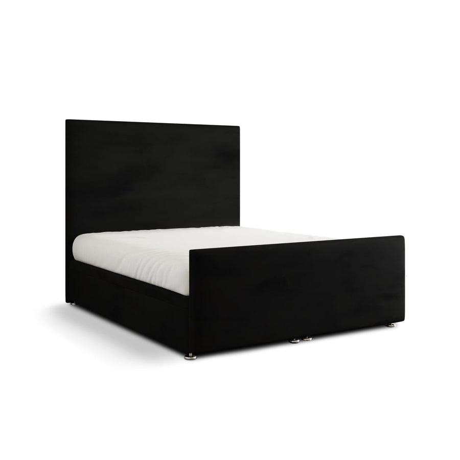 Maya Plain Ottoman Storage Divan Bed Set With Footboard - Black Plush