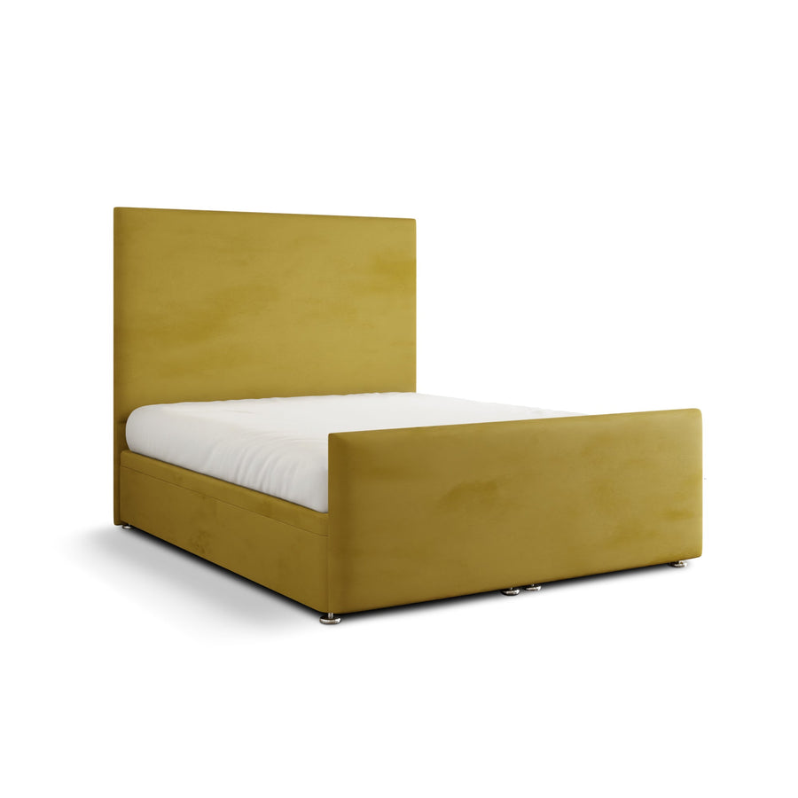 Maya Plain Ottoman Storage Divan Bed Set With Footboard - Turmeric Plush