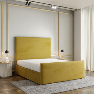 Maya Plain Ottoman Storage Divan Bed Set With Footboard - Turmeric Plush