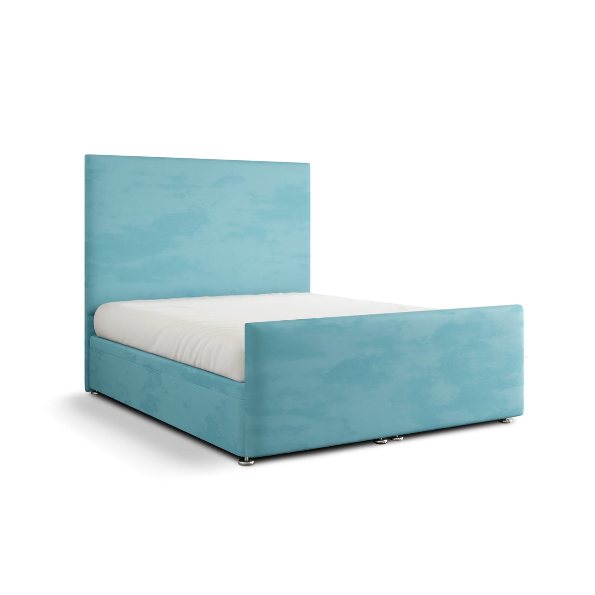 Maya Plain Ottoman Storage Divan Bed Set With Footboard - Ice Blue Plush