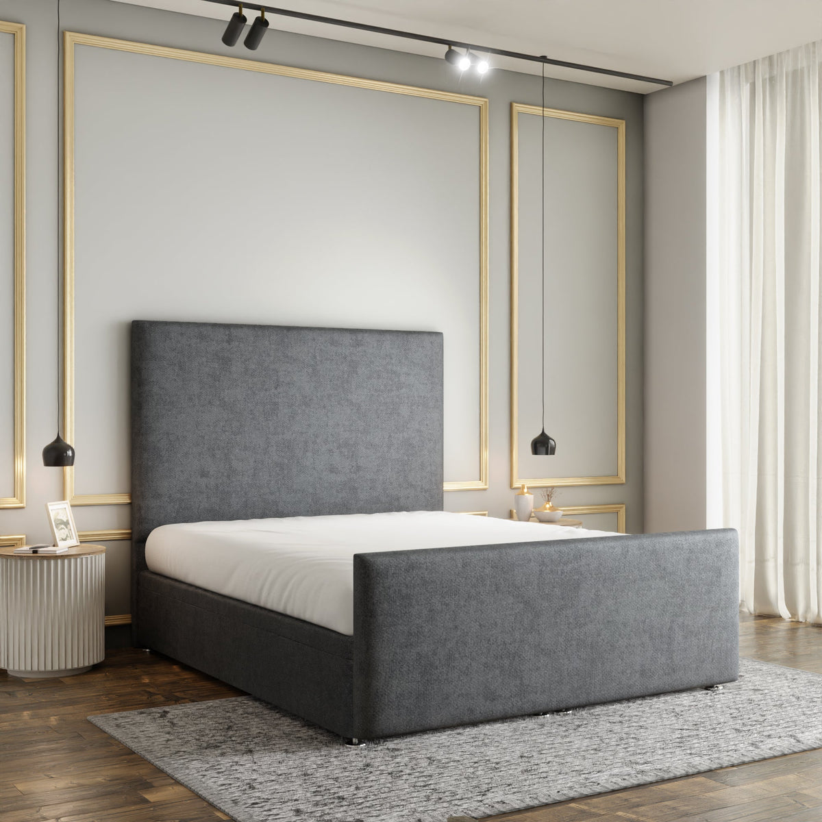 Maya Plain Ottoman Storage Divan Bed Set With Footboard - Grey Naples