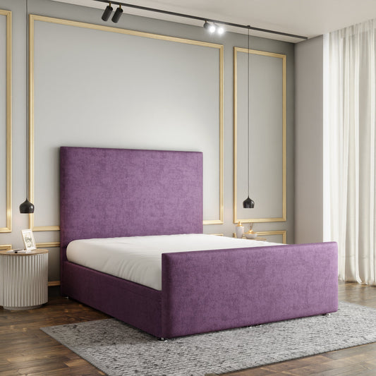 Maya Plain Ottoman Storage Divan Bed Set With Footboard - Lilac Naples