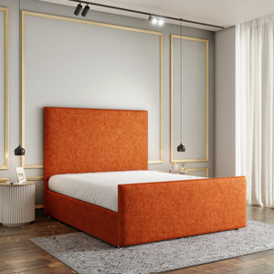 Maya Plain Ottoman Storage Divan Bed Set With Footboard - Orange Naples