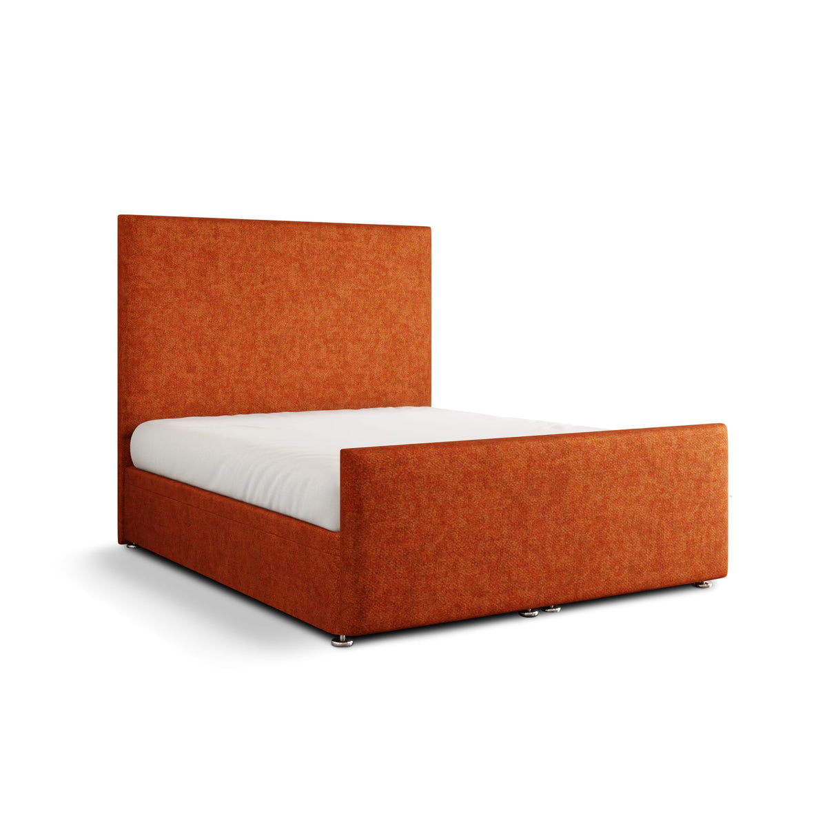 Maya Plain Ottoman Storage Divan Bed Set With Footboard - Orange Naples