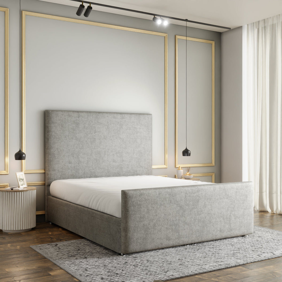 Maya Plain Ottoman Storage Divan Bed Set With Footboard - Silver Naples