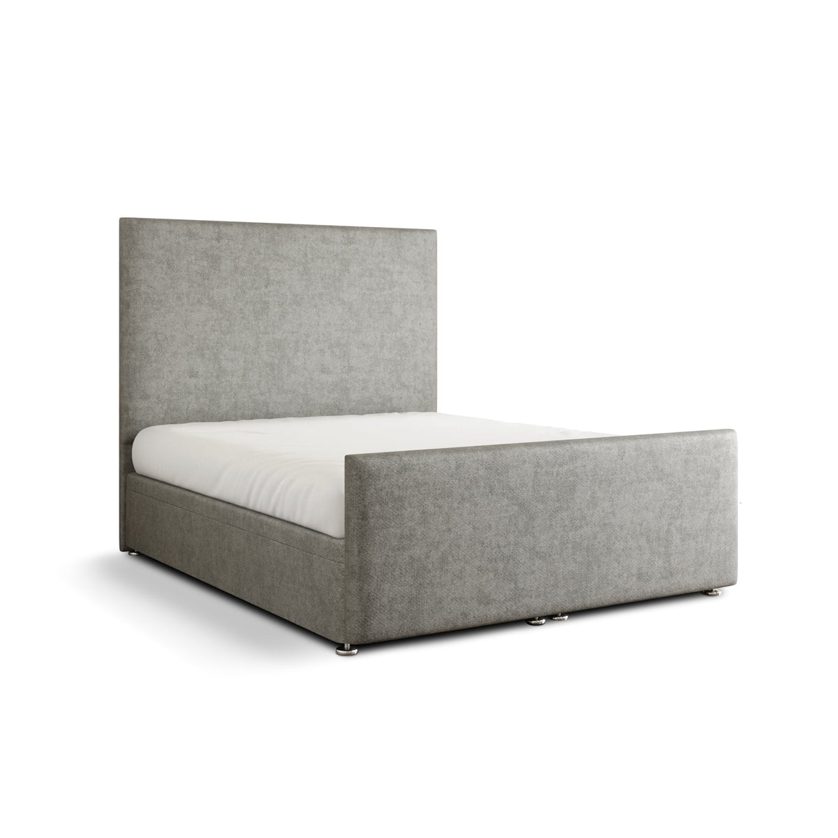 Maya Plain Ottoman Storage Divan Bed Set With Footboard - Silver Naples