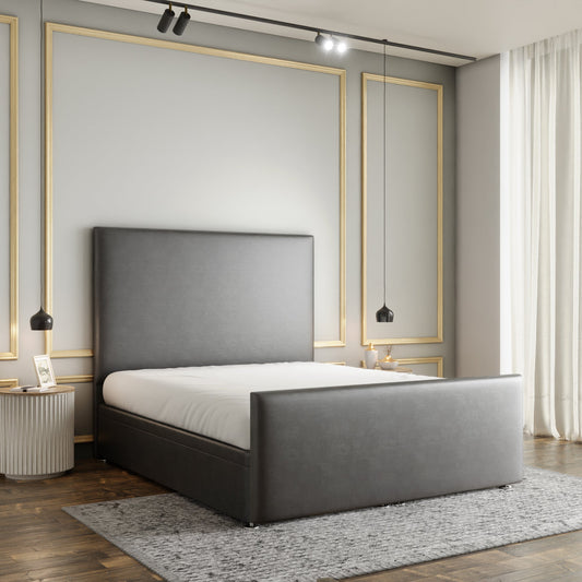 Maya Plain Ottoman Storage Divan Bed Set With Footboard - Grey Coniston