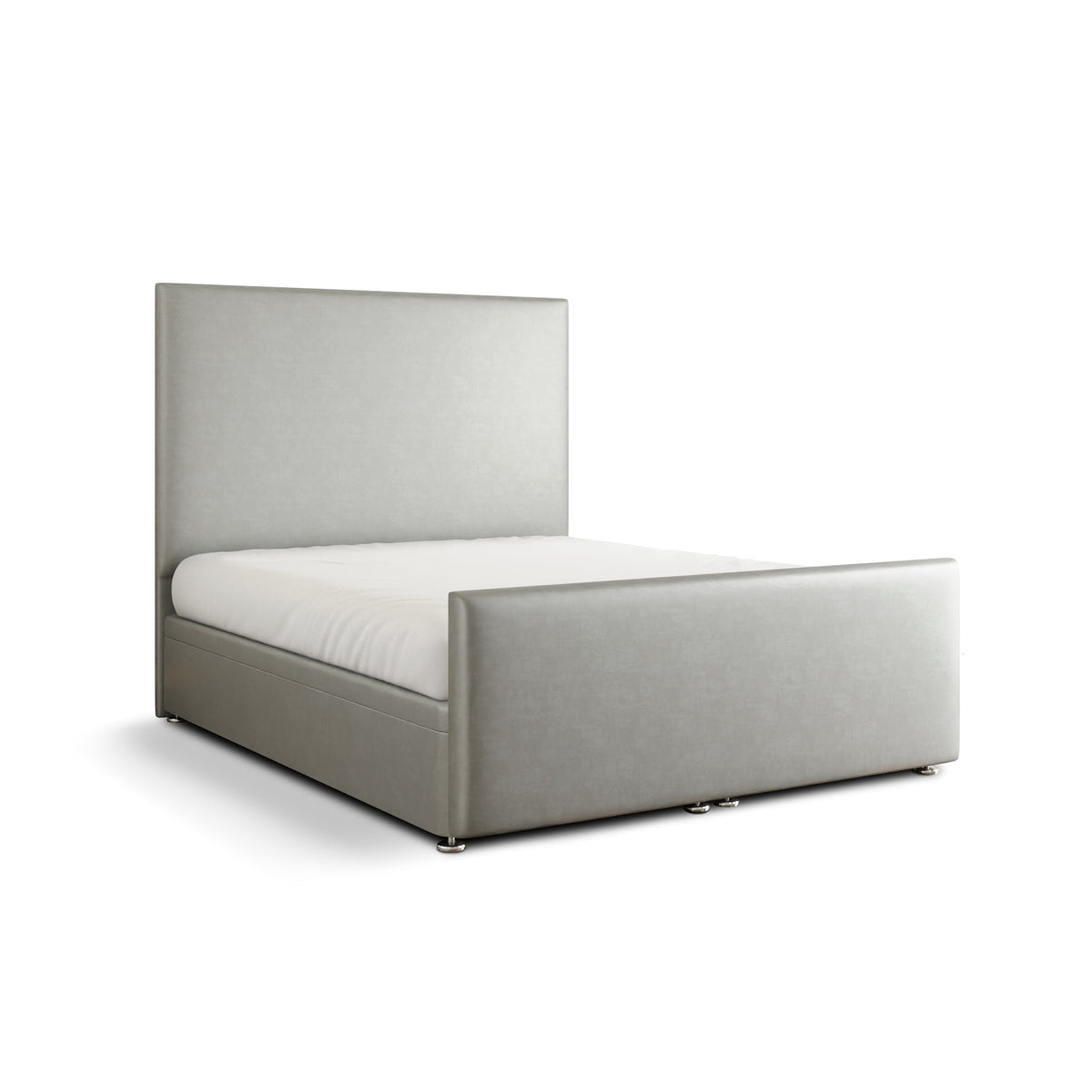 Maya Plain Ottoman Storage Divan Bed Set With Footboard - Silver Coniston