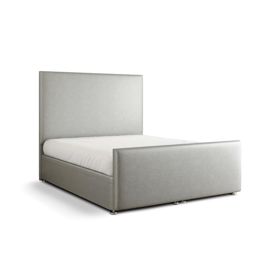Maya Plain Ottoman Storage Divan Bed Set With Footboard - Silver Coniston