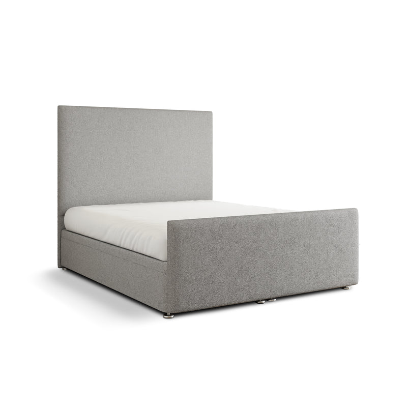 Maya Plain Ottoman Storage Divan Bed Set With Footboard - Silver Teddy