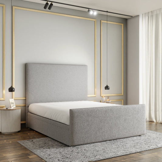 Maya Plain Ottoman Storage Divan Bed Set With Footboard - Silver Teddy