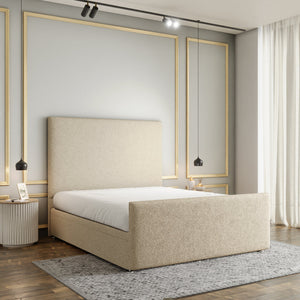 Maya Plain Ottoman Storage Divan Bed Set With Footboard - Cream Teddy