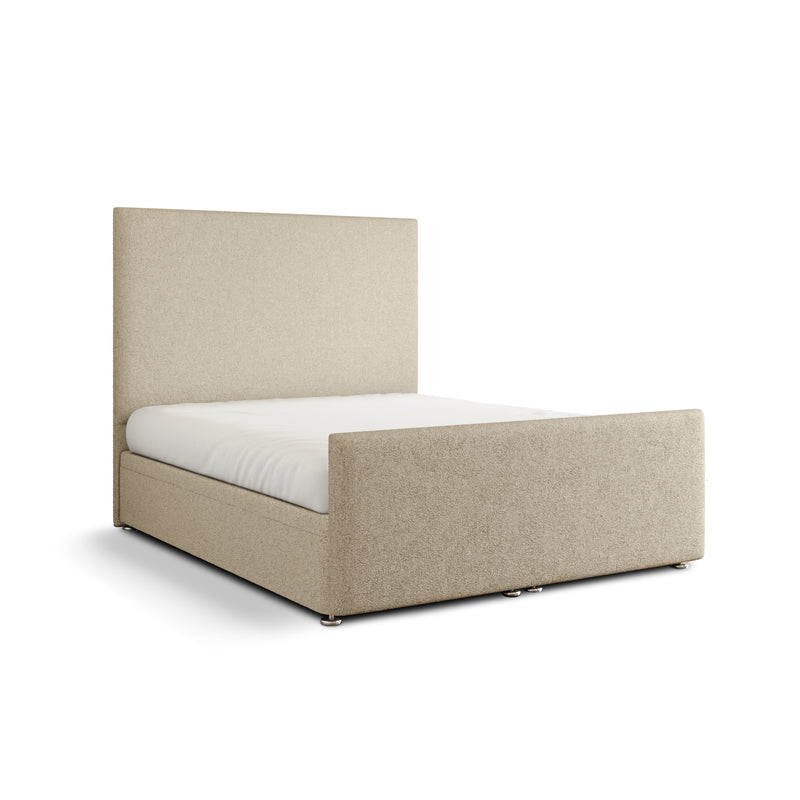 Maya Plain Ottoman Storage Divan Bed Set With Footboard - Cream Teddy